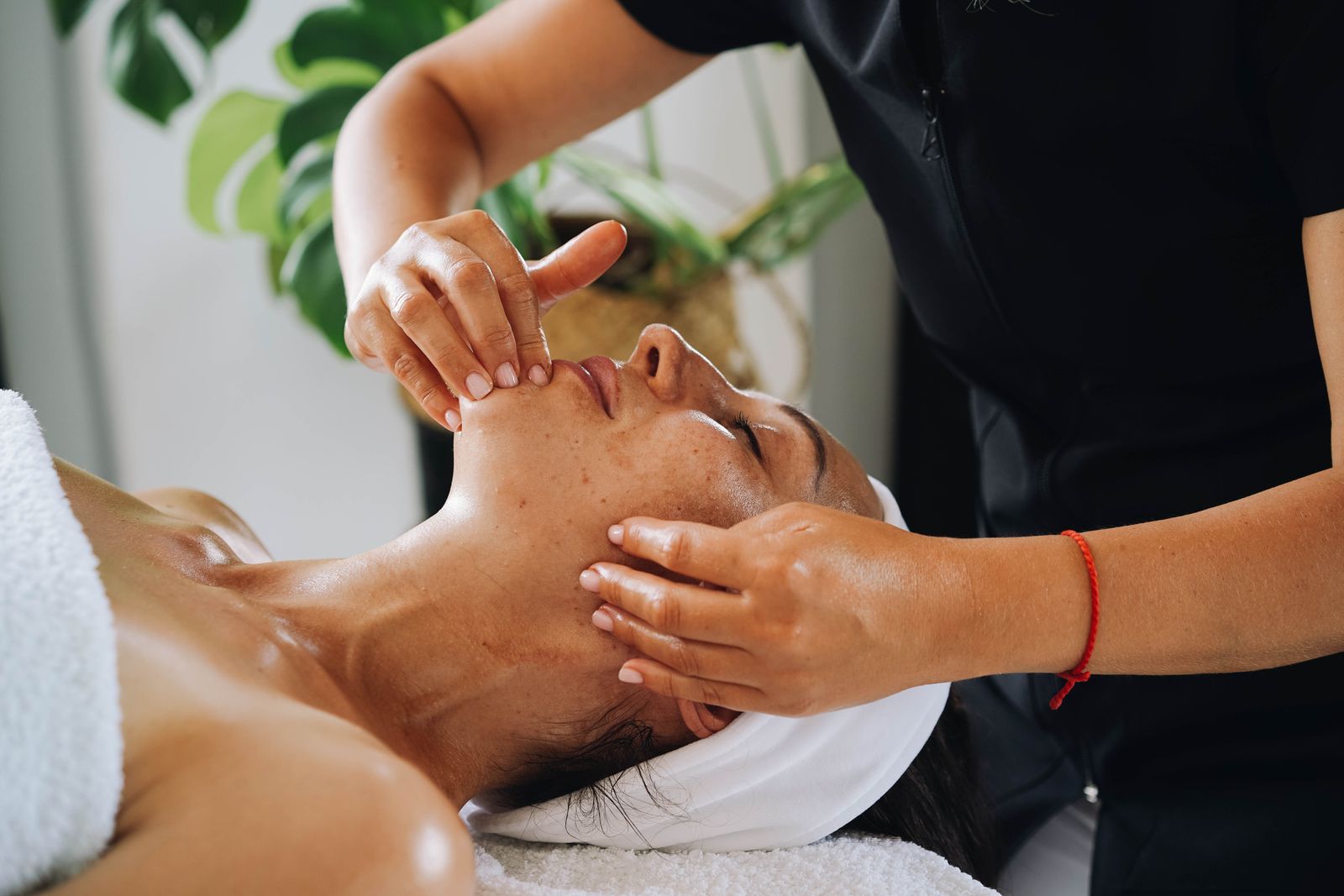Guests relaxing during a professional facial treatment